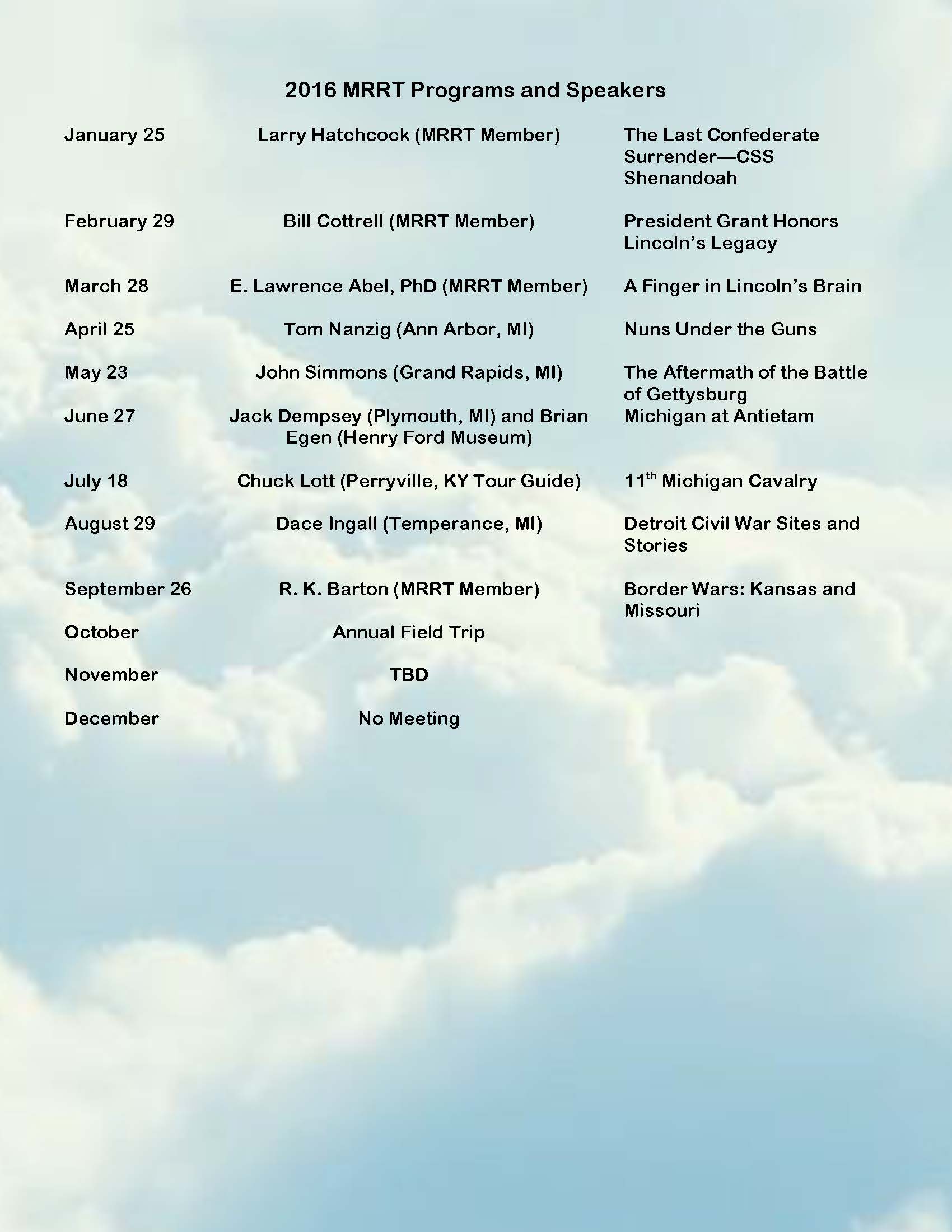 2015 Meeting Schedule